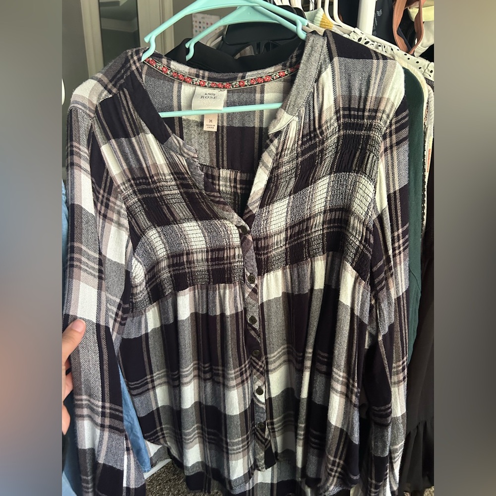 Knox Rose Plaid Top with Embroidered Trim